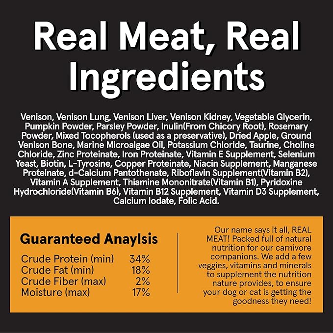 TRMC Real Meat Air Dried Dog Food w/Real Venison - 8lbs of USA-Crafted Grain-Free Real Meat Dog Food Sourced from Free-Range, Grass-Fed Venison - All Natural, High Protein