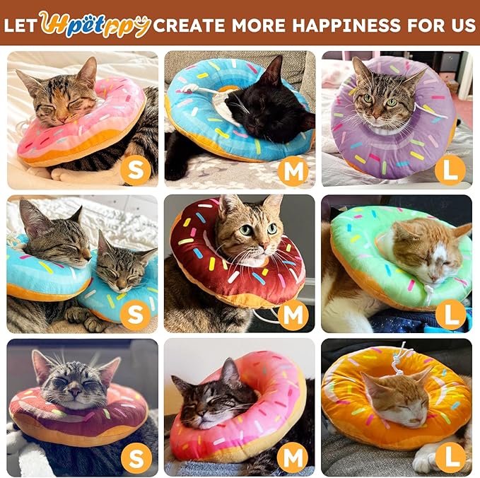 Hpetppy Cat Cone Collar Soft, Cat Recovery Collar for Wound Healing Cute Cat Donut Adjustable Cat Cones to Stop Licking Comfortable Lightweight Neck Elizabethan Collars for Cats Kittens After Surgery