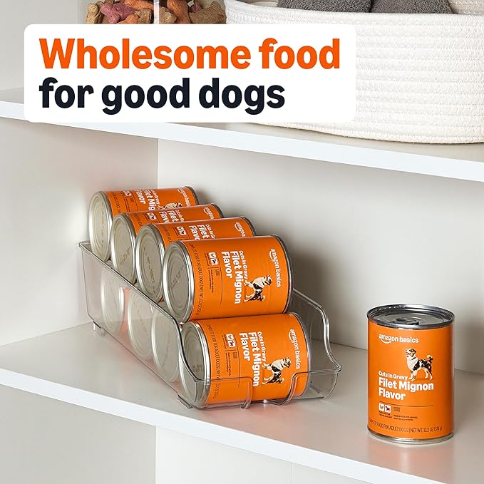 Amazon Basics Wet Dog Food, Cuts in Gravy Filet Mignon Flavor, Made with Real Chicken and Beef, 13.2 oz can (Pack of 12)