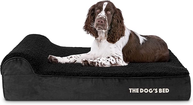 The Dog’s Bed Orthopedic Memory Foam Dog Bed with Headrest, Calming Surface – CertiPUR-Certified Foam, Plush Fabric, Black Plush, Large, 6-Inch