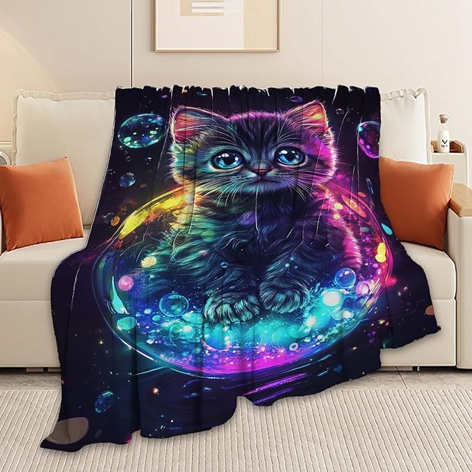 Cat Throw Blanket Cat Stuff Gifts for Kids Girls Boys Adults Women Man Soft Cozy Warm Plush Fluffy Fuzzy Fleece Blanket Decor 40''X50''