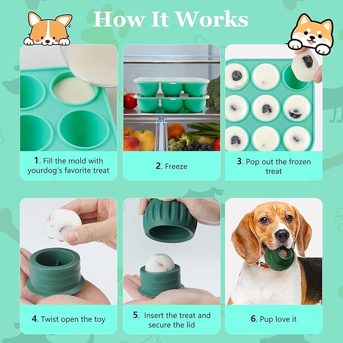 9 Cavities Silicone Dog Treat Mold with Lid for Woof Pupsicle & Power Chewer Pupsicle,Frozen Dog Silicone Molds for Making Refill Popsicle Treats 25-75 lbs & Up (Large with Lid)