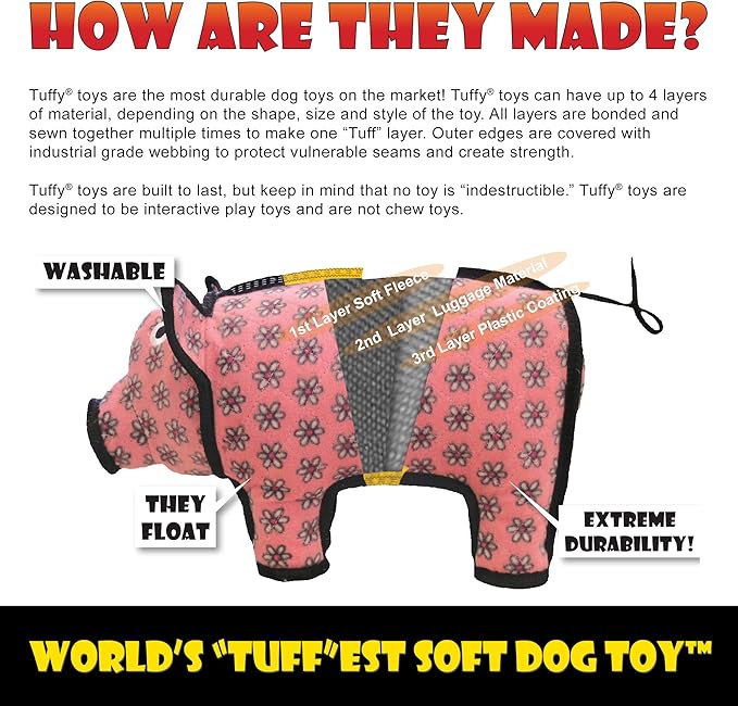 TUFFY - World's Tuffest Soft Dog Toy -Barnyard- Multiple Layers. Made Durable, Strong & Tough. Interactive Play (Tug, Toss & Fetch). Machine Washable & Floats. (Horse, Jr 2 Pack)