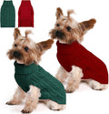 2 Pack Dog Sweaters for Small Dogs Winter Turtleneck Pullover Cable Knit Fleece Stretch Puppy Doggie Chihuahua Toy Poodle Yorkie Pomeranian Boy Girl Pet Clothes (XS, Red & Green)