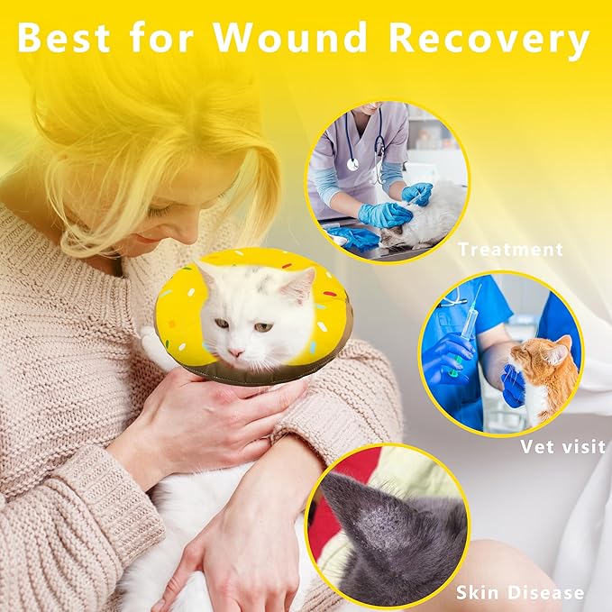 Seyezo Cat Cone Collar Soft, Adjustable Cat Recovery Collar Kitten Cones to Stop Licking, Cute Donut E Collar After Surgery, Cats Neck Pillow Cone Elizabethan Cones of Shame (Waterproof Yellow, Small)