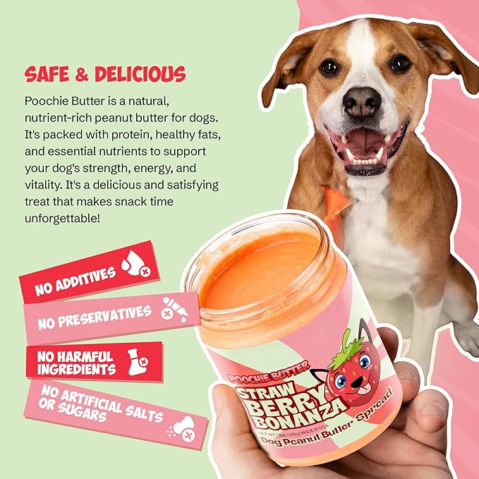 Strawberry Dog Peanut Butter - Made in USA, Creamy Spread for Lick Mats & Food Toppers - Dry-Roasted Peanuts Non-GMO No Sugar Added Dog Treats | 12 oz (Pack of 2)