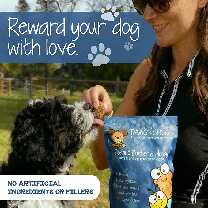 DAWG'S CHOICE Soft & Chewy Dog Treats, Peanut Butter & Honey Snacks for Dogs, Dog Treats Made in USA, Human Grade, All-Natural Ingredients, High Value Training Treats, for Small, Medium & Large Dogs
