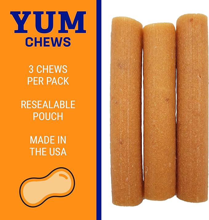 Himalayan Dog Chew Yak Cheese Dog Chews, Lactose Free & Grain Free, USA Made, For All Dog Breeds, Medium Density Cheese Chew, Resealable Pouch with 3 YUM Treats, Peanut Butter Flavor