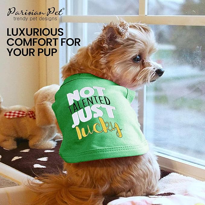 Parisian Pet Dog Shirt – 100% Cotton Green Shirts for Small Dogs – Sleeveless Puppy Vest – Lightweight and Breathable Funny Pet Apparel – St. Patrick’s Day Dog Clothes - Stretchy T Shirts for Dogs