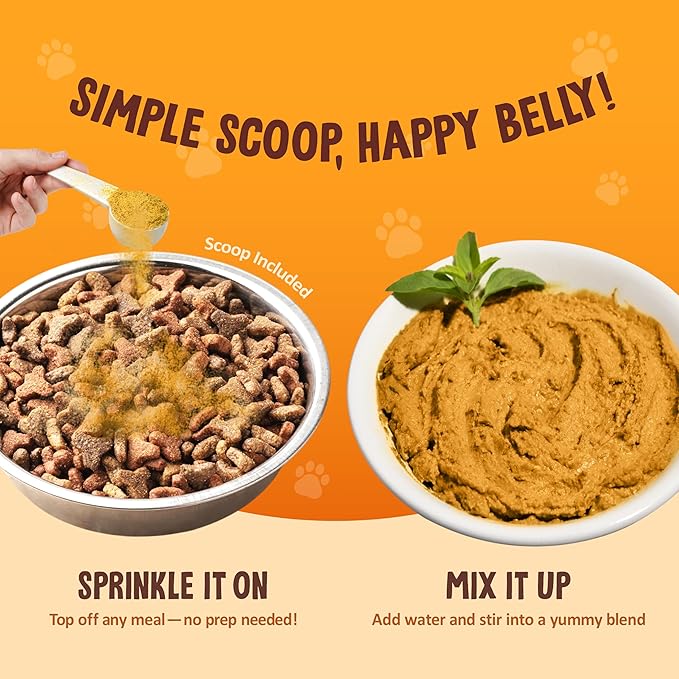 Pumpkin Powder for Dogs – High Fiber Digestive Support with Pumpkin & Sweet Potato – Relieves Diarrhea, Constipation, Upset Stomach – Food Topper or Mix with Water – 8 oz