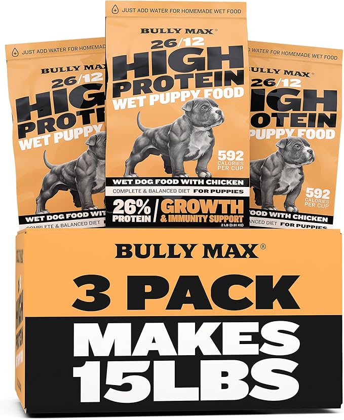 Bully Max Wet Puppy Food - Instant Fresh Dehydrated High Protein Soft Dog Food with Chicken - Healthy Growth for Small & Large Breed Puppies - 6 Dry Dog Food Pounds (Makes 16.5 lbs. of Wet Food)