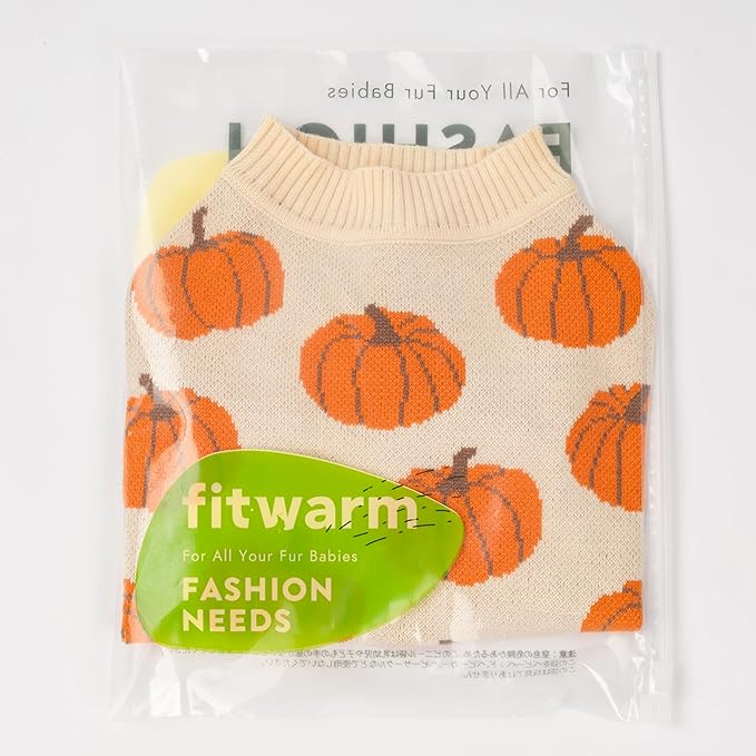 Fitwarm Pumpkin Dog Sweater, Thanksgiving Outfit for Small Dogs Boy Girl, Pet Outfit, Orange, Beige, Small