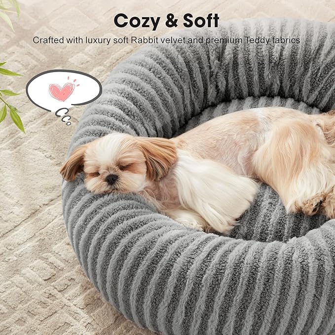 MIXJOY Dog Beds Large Sized Dogs, Washable Dogs Bed with Removable Cover, Cozy Donut Dog Ded Fluffy Plush Faux Fur Pet Bed with Anti-Slip Bottom, 36"x36"x10", Grey