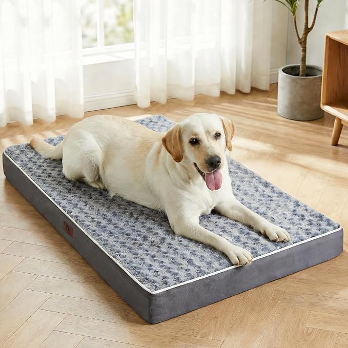Figopage Orthopedic Dog Beds Large Sized Dog, Memory Foam Dogs Bed with Removable Cover, Washable Pet Mat Non-Slip Bottom, Waterproof Pet Crate Pad, 50×36, Grey