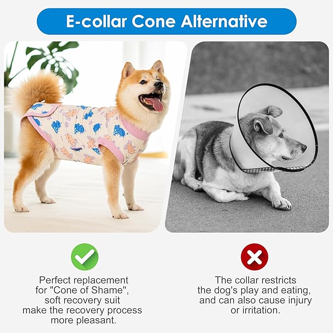 cyeollo Recovery Suit for Dogs Cats Surgery Suit Female Spay Soft Breathable Pet Onesie Bodysuit Male Dog Neuter, Small Dogs Surgical Recovery Shirt, Dinosaur, M