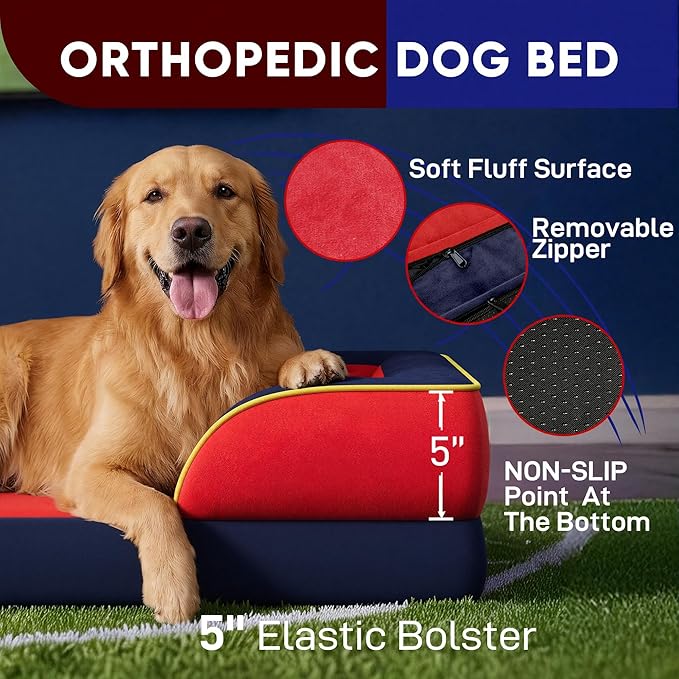 Comfort Expression Orthopedic Dog Bed for Large Dogs 36x27 Inch, Waterproof Egg Crate Foam Large Pet Bed with Removable Bolsters, Dog Couch with Washable Cover & Non-Slip Bottom, Kansas