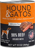 Hound & Gatos Wet Dog Food, 98% Real Meat, Single Protein Beef Recipe, High Protein, Supports Digestive Health, Limited Ingredients, Grain Free 13 oz. Cans (Pack of 12)