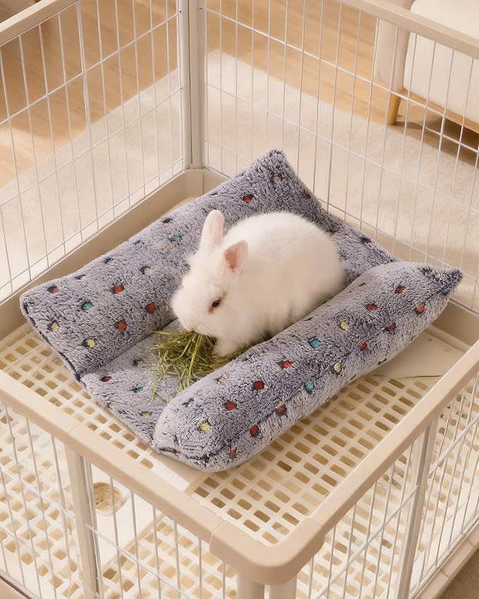 16 x 14 in Bunny Bolster Bed for Rabbits Cats Dogs and Other Small Pets, Reversible Fleece Flop Bedding with Padded Sides