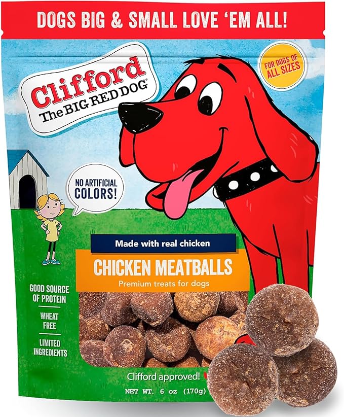 Clifford The Big Red Dog Soft Training Treats for Puppies and Dogs – Healthy, High Protein, Grain Free, Soft Puppy Treats for Small Dogs and Large – Real Chicken Mini Meatballs – 6oz