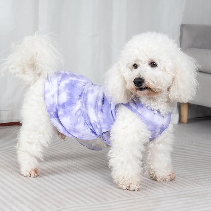 cyeollo 2 Pack Tie Dye Dog Dress Puppy Dresses Soft Breathable Dog Clothes for Small Dogs Girl Outfit Pet Apparel, Tie Dye+Flower, M