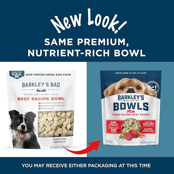 Barkley’s Bowls, Freeze-Dried Raw Beef Dog Food, Fresh Whole Food Ingredients with Farm-Raised Beef, Grain Free, High Protein for Balanced Nutrition, Dog Treats or Topper, 16 Oz Bag