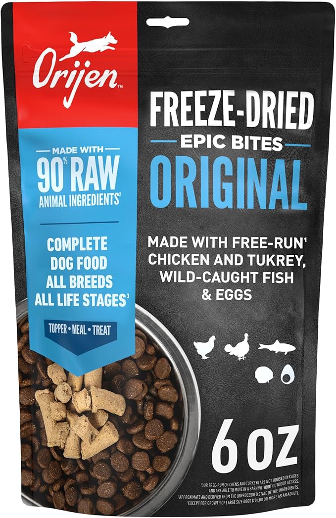 ORIJEN Epic Bites Freeze-Dried Dry Dog Food Original Recipe 6oz Bag