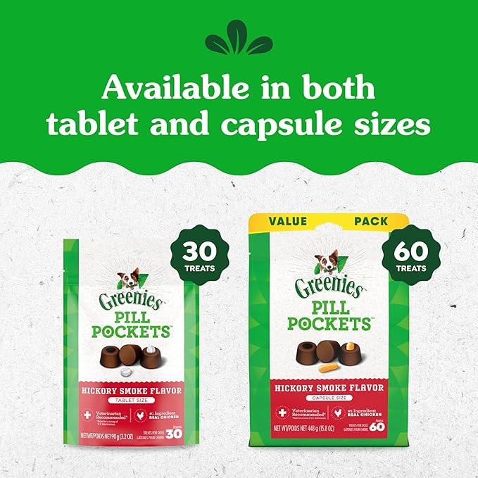 Greenies Pill Pockets for Dogs Small Size, Tablet Pill Treats for Dogs, Hickory Smoke Flavor, 3.2 oz. Pouch