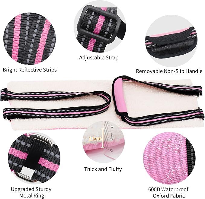 AIITLE Dog Sling Carrier for Hind Leg Support - Adjustable Reflective Design with Plush Padding, Ideal for Senior/Arthritic Dogs & Post-Surgery Recovery (Pink, L)
