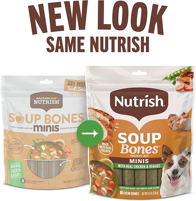 Nutrish Soup Bones Minis Premium Dog Chews with Real Chicken & Veggies, 16 Chews (Rachael Ray) (Pack of 6)