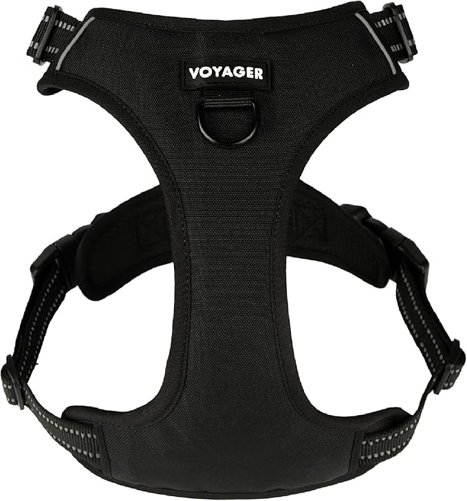 Voyager Dog Harness Dual Leash Attachment No-Pull Control Adjustable Soft but Strong Pet Harness for Medium and Large Dogs with 3M Reflective Technology, Black Nylon, S (Chest: 16-20")