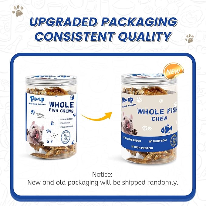 PAWUP Dried Whole Fish Dog Treats, High Protein & Omega-3 for Skin & Coat, Training Rewards for Small & Medium Dogs, Grain Free, 8 oz