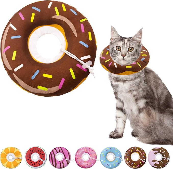 Seyezo Cat Cone Collar Soft, Adjustable Cat Recovery Collar for Small Medium Large Cats, Cute Donut E Collar After Surgery, Cone for Cats to Stop Licking Kitten Cones (Donut Brown, Medium)