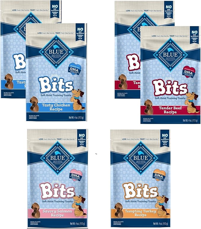 (6 Pack ) blue-buffalo Blue Bits Treats Dog Pouches, 4 Flavors ( 2 Tasty Chicken, 2 Tender Beef ,1 Savory Salmon, 1 Tempting Turkey), 4 Oz…