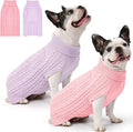 2 Pack Dog Sweaters for Medium Dogs Winter Turtleneck Pullover Cable Knit Fleece Stretch Frenchie Dachshund Pug Corgi Beagle Boy Girl Pet Clothes (L, Pink & Purple)