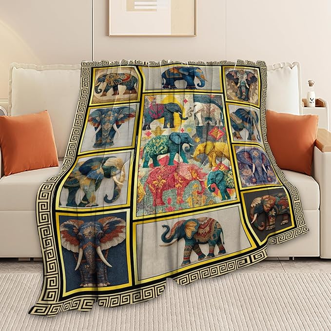 Elephant Throw Blanket Elephant Stuff Gifts for Kids Girls Boys Adults Women Men Soft Cozy Warm Plush Fluffy Fuzzy Fleece Blanket Decor 50''X60''