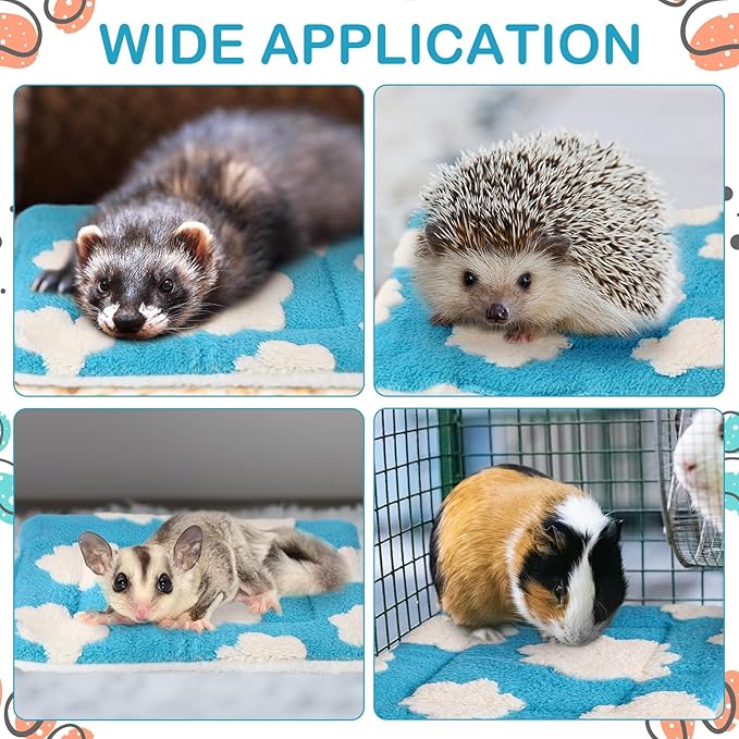 Haull 4 Pcs Waterproof Guinea Pig Bedding Guinea Pig Bed Plush Cage Liners Soft Rabbit Dog Crate Pad Cat Mat Reversible Cozy Animal Pee Pad Hamster Bunny Mat Accessory(White Cloud,13 x 10 Inch)