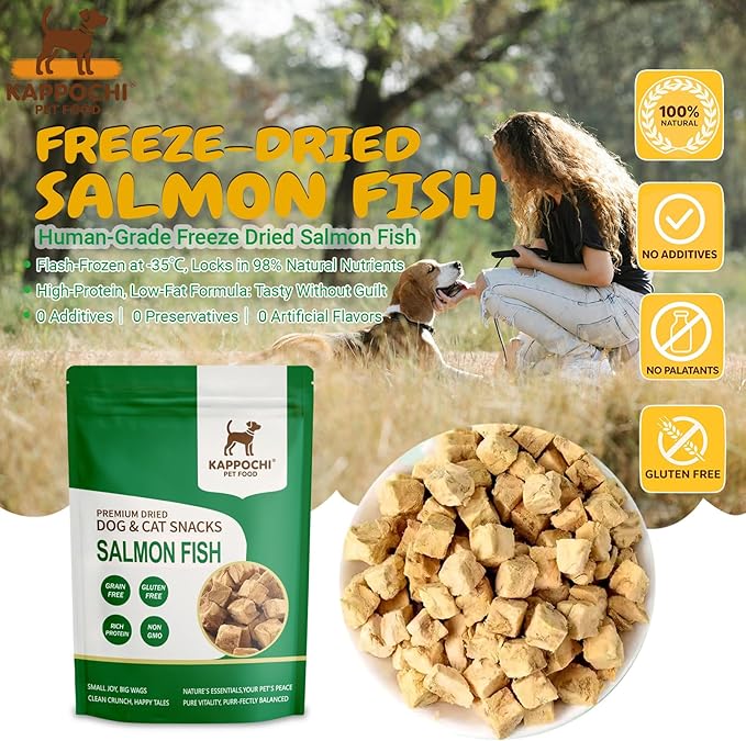 Freeze Dried Salmon Cat Dog Treats, 1.76oz(50.0g), 100% Single Ingredient High Protein Training Treats, Rich in Omega, Natural & Raw, No Additives, Grain Free, Gluten Free