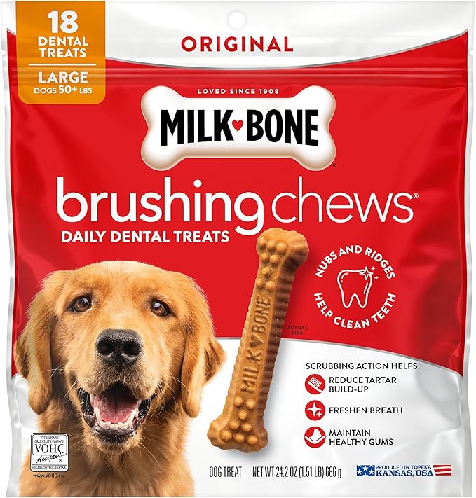 Milk-Bone Brushing Chews Original Chicken Flavor Daily Dental Dog Treats, Large, 24.2 Oz. Bag (Pack of 5)