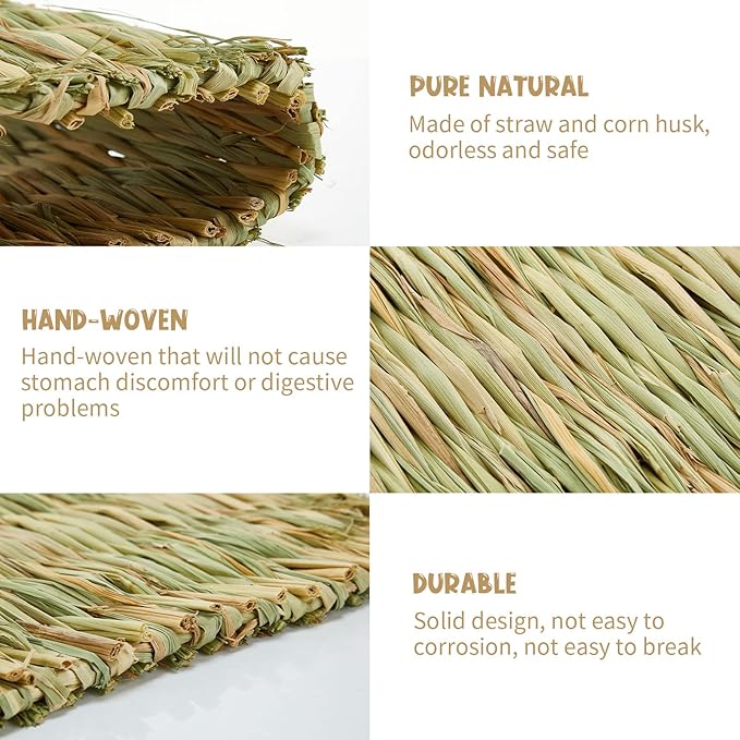 Riakrum 40 Pcs Grass mats for Rabbits Bunny Grass Mat Woven Straw Mat Bed Rabbit Sleeping Mat Natural Chew Toy Bed for Parrot Chinchilla Squirrel Hamster Cat Dog Small Animal