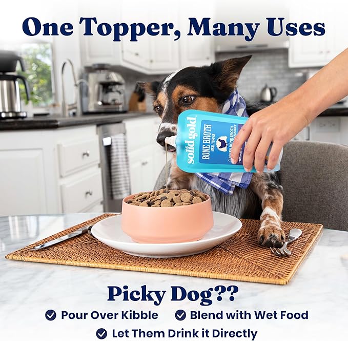 Solid Gold Chicken Bone Broth for Dogs - Limited Ingredient Bone Broth Dog Food Toppers for Picky Eaters with Collagen & Superfoods - Dog Gravy Topper for Dry Food - Gut Health & Hydration - 6 Pack