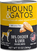 Hound & Gatos Wet Dog Food, 98% Real Meat, Single Protein Chicken Recipe, High Protein, Supports Digestive Health, Limited Ingredients, Grain Free, 13 oz. Cans (Pack of 12)