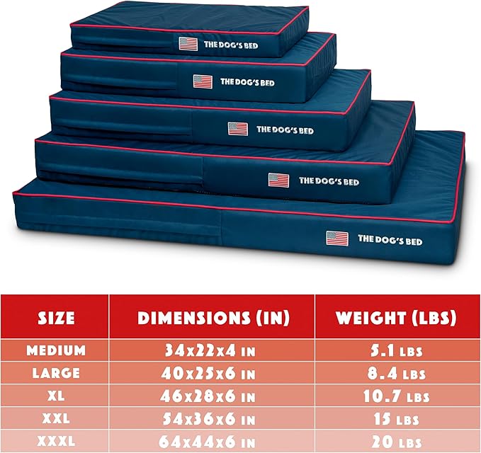 The Dog’s Bed Replacement Outer Cover, Oxford Fabric, Blue with Red Trim & USA Flag, Small, 4-Inch