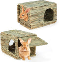 BWOGUE 2 Pack Grass Bunny House Natural Hand Woven Seagrass Hideaway Toy Hay Mat Chew Hut for Bunny Hamster Chinchilla Guinea Pigs Small Animals