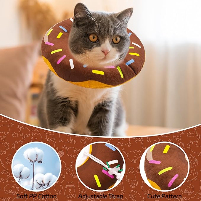 Seyezo Cat Cone Collar Soft, Adjustable Cat Recovery Collars Spay Cone to Stop Licking, Cute Donut E Collar After Surgery, Wound Healing Elizabethan Collar for Kittens (Donut Brown, Small)