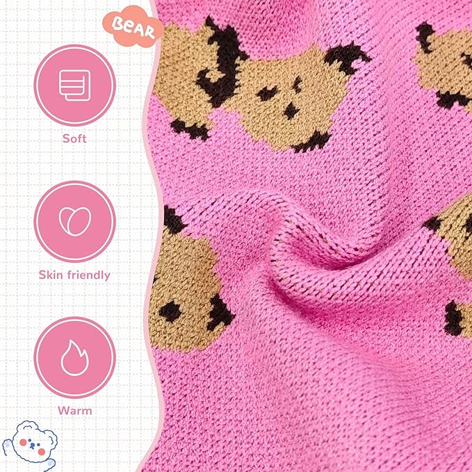 Small Dog Sweaters Cute Bear Dog Cardigans Clothes for Small Medium Dogs Boy Girl Puppy Cat Knitting Cardigan Outfits Dogs Winter Coats Warm Pet Doggy Clothes Soft Knitwear (Pink, Medium)