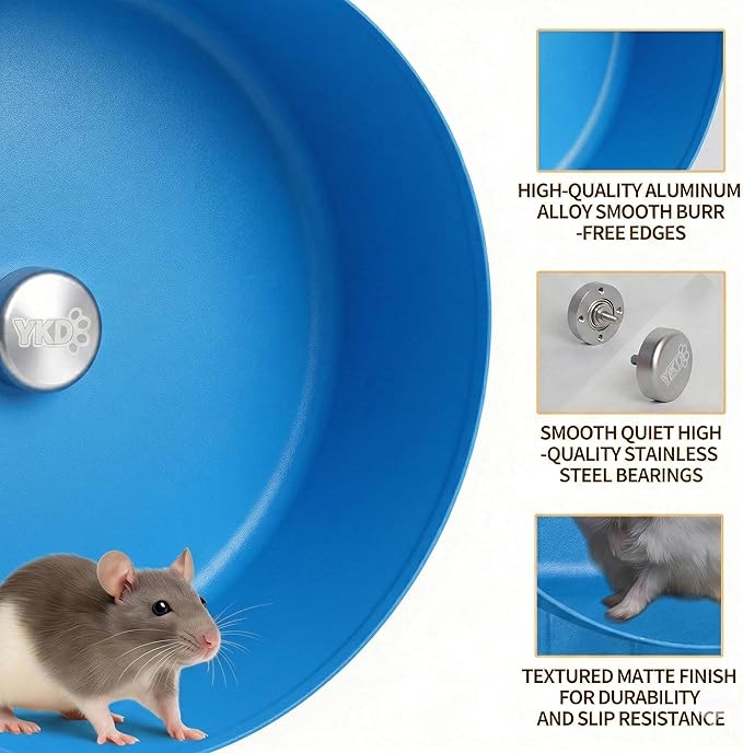 11.8" Silent Rat Exercise Wheel, Aluminum Alloy Noiseless Running Wheel for Fancy Rat, Syrian Hamsters, Hedgehogs and Small Pets (Base-Blue)