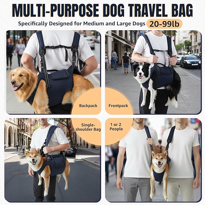 Nasjac Dog Lift Harness for Large Dogs - Full Body Dog Sling Carrier with Adjustable Straps & Control Handle, Breathable Backpack for Elderly Injured Arthritic Disabled Medium Large Dogs, Navy XL
