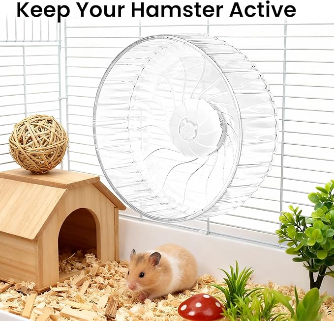 Silent Hamster Wheel, 10in Hamster Wheel No Stand, Double-Bearing Quiet Spinner for Syrian Hamsters, Hedgehogs, Mice & Small Pets, Clear