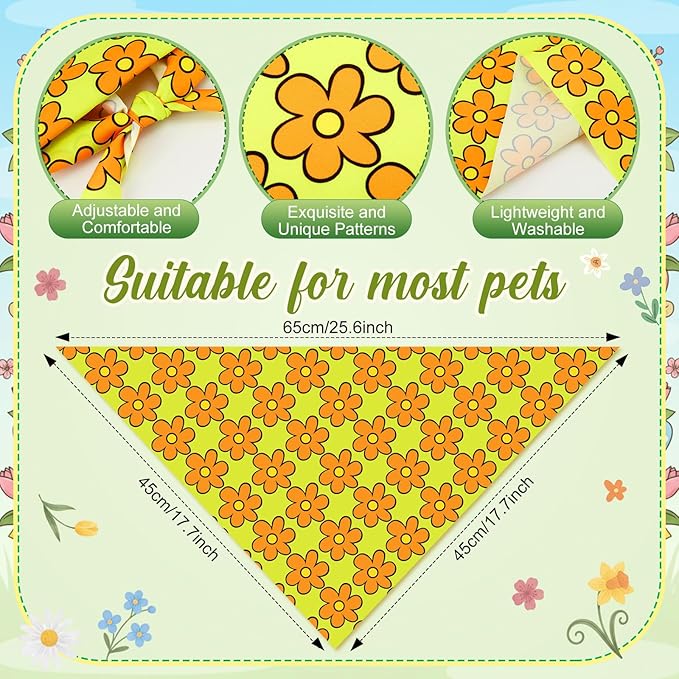 Weewooday 50 Pcs Cartoon Dog Bandana Bulk for Hippie Paw Print Flower Adventure Cute Soft Triangle Dog Bibs Summer Theme Birthday Party Supplies for Small Medium Large Costume 25.6 x 17.7 x 17.7 Inch