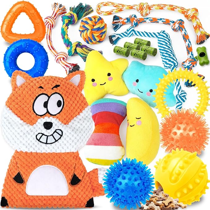 Zeaxuie 23 Pack Luxury Puppy Toys for Teething, Cute Small Dog Toys with Rubber Puppy Chew Toys, Treat Ball, Ropes and Plush Squeaky Dog Toys